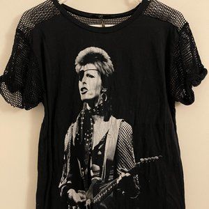 Maje David Bowie Fishnet Detail T-shirt